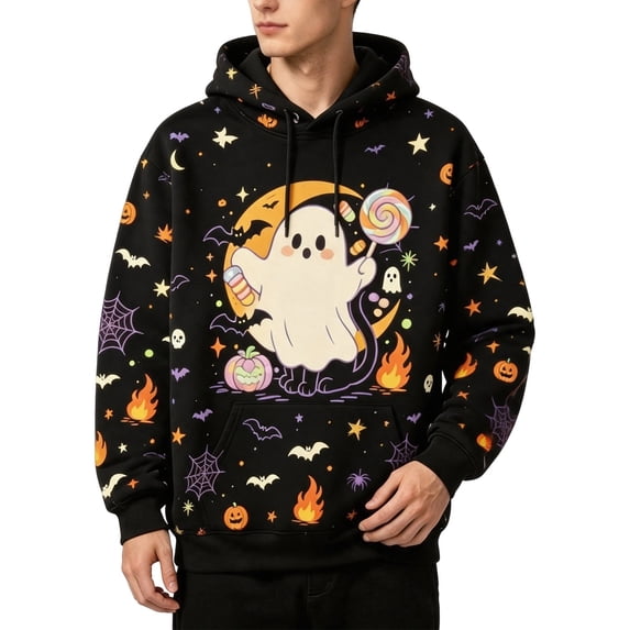 Hoodie Pumpkin Ghost Sweatshirts Halloween Hooded Sweatshirts Mens Novelty Halloween Print Long Sleeve Shirts Black7 S
