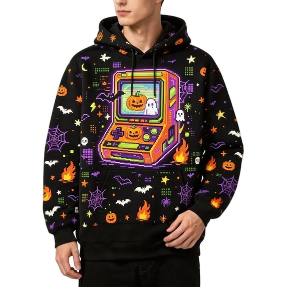 Hoodie Pumpkin Ghost Sweatshirts Halloween Hooded Sweatshirts Mens Novelty Halloween Print Long Sleeve Shirts Black8 XL