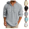 thumbnail image 1 of Hoodie Shirts for Men Lightweight Button 3/4 Sleeve Hooded Shirts Loose Fit Boho Linen Beach Shirt Summer Tops, 1 of 3