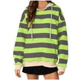 thumbnail image 1 of Hoodie Sports Tops for Women Long Sleeve Round Neck Striped Print Fitting Casual Loose Fall Sweatshirt Plus Size Tops,Green 1,L, 1 of 2
