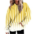 thumbnail image 1 of Hoodie Sports Tops for Women Long Sleeve Round Neck Striped Print Fitting Casual Loose Fall Sweatshirt Plus Size Tops,Yellow 2,2XL, 1 of 2