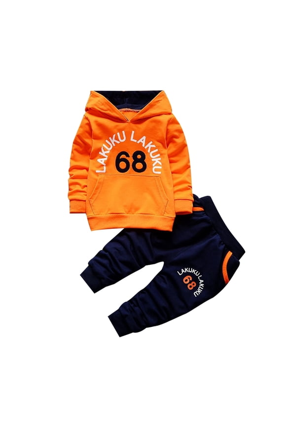Hoodie and Sweatpants Set for Boys Zip Up Stripe Hoodies for Boys 10-12 Tracksuit Jogger Pants Set Pullover Sweaters Boys Outfits Size 6 Orange, 18-24 Months / 100