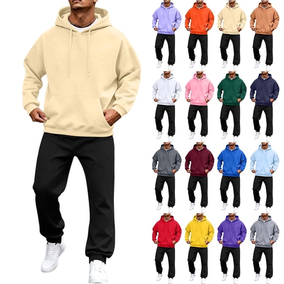 Hoodie Sweatshirt Set for Men 2 Piece,Long Sleeve Pullover Top and Athletic Straight Leg Sweatpants,Drawstring Relaxed Fit Casual Sets,Fall Tracksuit,Spring Outfits