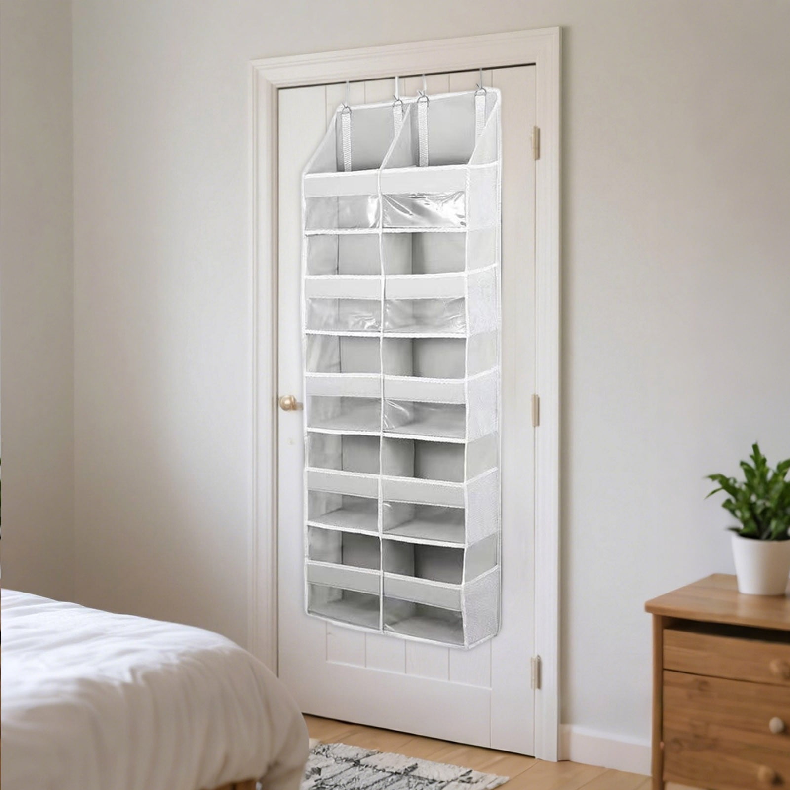 Hoodie Sweatshirt Storage Hack, Door Hanging Shoe Rack Organizer, 26-Pocket Clear Holder, Pockets Wall Shoes Bag, Portable Closet Wardrobe, 57" L X 20" W X 6.7" H, Cabinet Behind The Doors