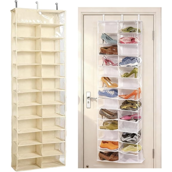 Hoodie Sweatshirt Storage Organizer, 26-Pocket Clear Holder, Pockets Wall Shoes Bag, Portable Closet Wardrobe,63"L X 22"W X 6.3"H,Cabinet Behind The Doors (Yellow)