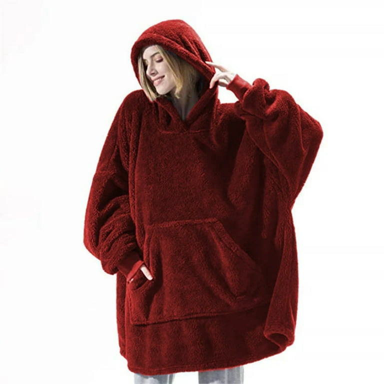 Hoodie Sweatshirt With Big Pocket Tops Sweater Comfortable Loose Double Sided Fleece Thicker Wearable Blanket Walmart