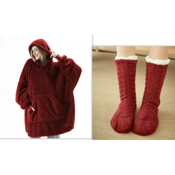 Hoodie Sweatshirt With Big Pocket Tops Sweater Comfortable Loose Double-Sided Fleece Thicker Wearable Blanket