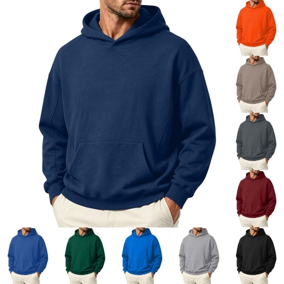 Hoodie Sweatshirt for Men Solid Color Long Sleeve Pullover Hoodie without Drawstring Soft Warm Casual Lounge Wear