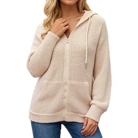 Hoodie Sweatshirt for Women Beige Zip Up Waffle Hoodie Long Sleeve Tops Casual Womens Pullover Sweatshirt Ladies Hoodies L