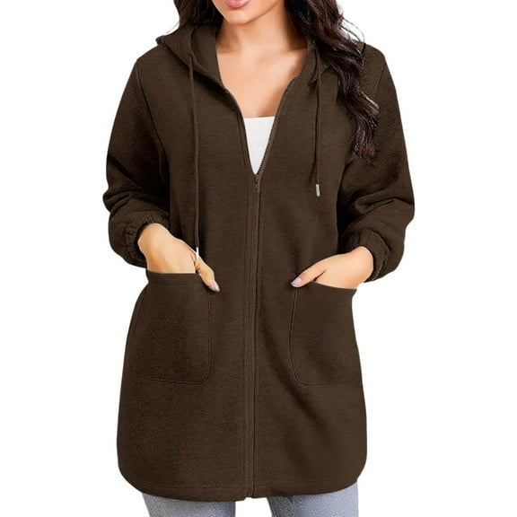 Hoodie Sweatshirt for Women Brown Zip Up Long Hoodie Casual Long Sleeve Womens Pullover Sweatshirt Ladies Hoodies XXL