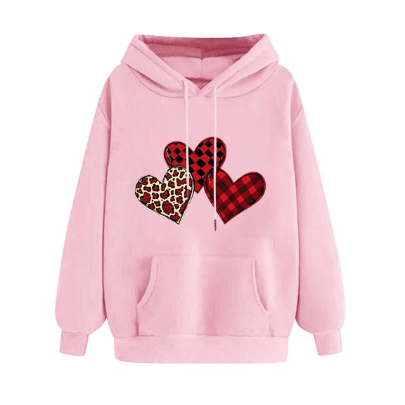 Hoodie Sweatshirt for Women Graphic Shirts Leopard Plaid Love Heart Long Sleeved Drawstring With Pockets 2026 Fall Trendy Outfits