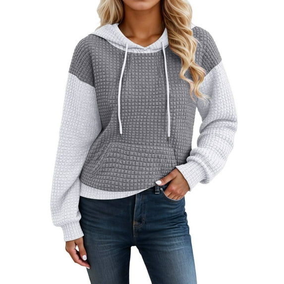 Hoodie Sweatshirt for Women Grey Waffle Hoodie Women Long Sleeve Pullover Sweatshirts for Women Hoodie Jacket for Women XL