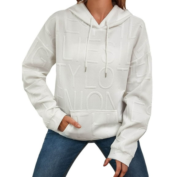 Hoodie Sweatshirt for Women White Waffle Hoodie Womens Casual Long Sleeve Womens Pullover Hoodie Cute Hoodies for Women L