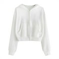 thumbnail image 1 of EINCcm Hoodie Sweatshirts for Women, Womens Solid Color Sweatshirt Long Sleeve Zipper Pullover Hoodies Tops Blouse with Pocket, White,XL, 1 of 6