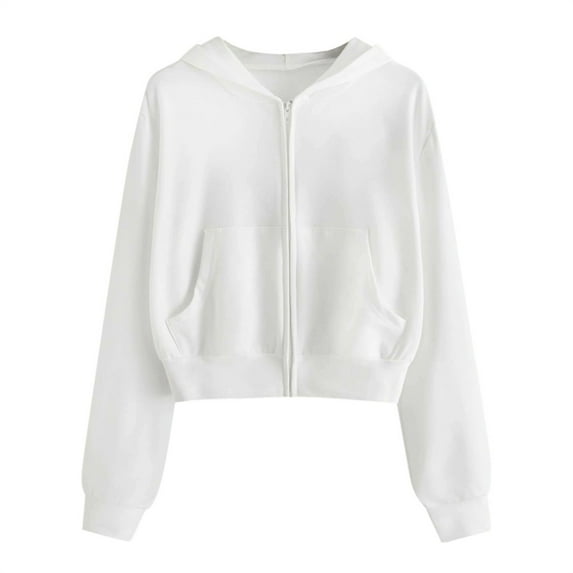 EINCcm Hoodie Sweatshirts for Women, Womens Solid Color Sweatshirt Long Sleeve Zipper Pullover Hoodies Tops Blouse with Pocket, White,XL