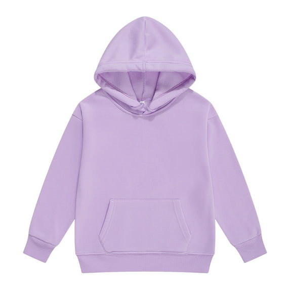 Hoodie Tops for Teens Kids Cute Long Sleeve Solid Hooded Sweatshirt Casual Soft Teen Girls Oversized Pullover Tops,Purple,7-8 Years
