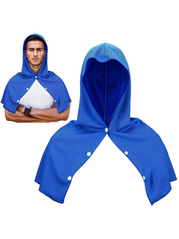 Hoodie Towel Cooling Neck Towel, Absorbent Quick Drying Hooded Sweat Towel for Sun Protection, Sports Head Wrap Scarf for Outdoor Activities, Running Cycling Fishing Gardening Hot Weather, Blue