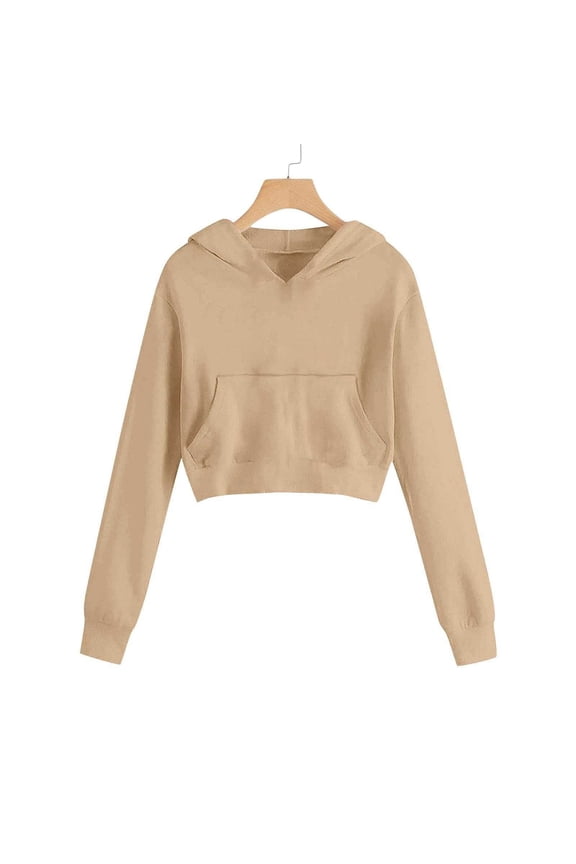 Hoodie Tween Khaki Cropped Hoodies Casual Long Sleeve Sweatshirts Fall Clothes Tween Girls Clothes 11-12 Years