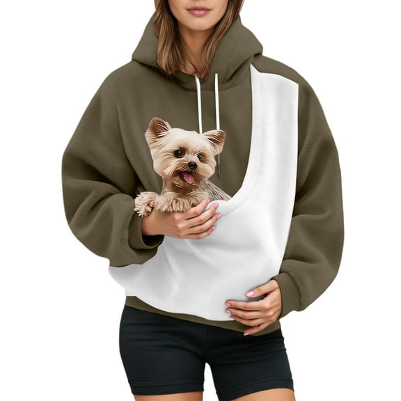 Hoodie With Cat Pouch Cat Dog Carrier Hoodies Puppy Kitten Carrying Sweatshirts Large Pet Pocket Pullover Top Unisex Kangaroo Hoodies Army Green XXL