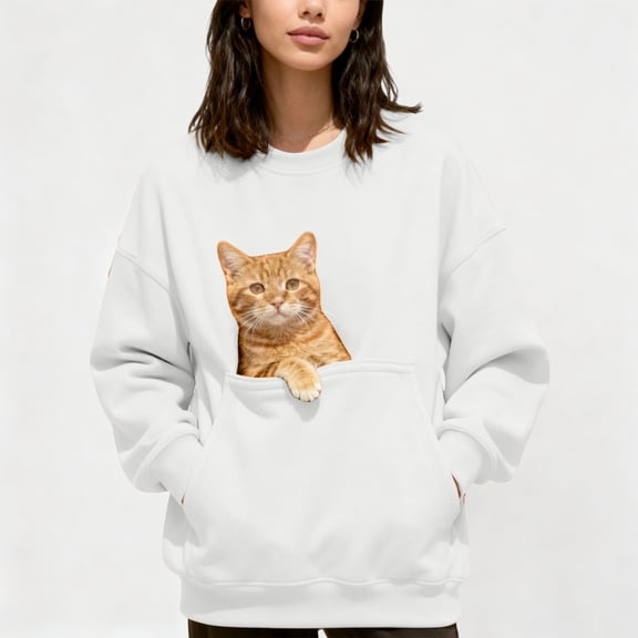 Hoodie With Dog Pouch Fleece Oversized Sweatshirt With Front Carry Pouch (White L)