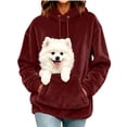 thumbnail image 1 of Hoodie With Pouch Pet Carrier Animal Holder Cat & Dog Pocket Oversized Casual Fashion Fall Winter Hoodies Sweatshirts (M, Wine), 1 of 8