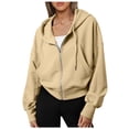 thumbnail image 1 of Hoodie Women Casual Oversized Hoodie Streetwear Look Hoodies For Women Full Zip Up Cropped Sweatshirts Casual Hooded Pullover Sweaters Tops, 1 of 5