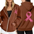 thumbnail image 1 of Hoodie Women Cropped Pullover Hoodie Streetwear Outfit Women's Zip Up Hoodie Pullover Cancer Awareness Month Long Sleeve Pocket Drawstring Casual Sweatshirt For Everyday Wear, 1 of 6