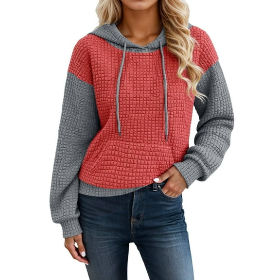 Hoodie Women Cropped Y2K Hoodie for Teen Girls Women's Casual Loose Fit Long Sleeve Color Block Pocket Hoodie Sweatshirt For Daily Wear Spring Autumn Winter