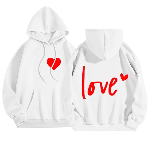 Hoodie for Women Fall Winter Women's Valentine's Day Couples Matching Letter Print Hooded Long Sleeve Lightweight Casual Pullover Women's Sweatshirts White XL