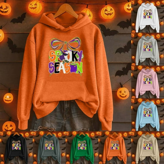 Hoodie Women Halloween Hoodies Pullover Sweatshirt Long Sleeve Streetwear Women Sweatshirts White L