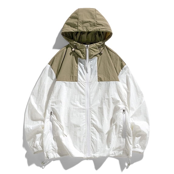 Hoodie for Women Hooded Long Sleeve Outerwear Loose Fit Color Block Windbreaker Lightweight Water Resistant Zip Up Jacket Athletic Streetwear Sportswear
