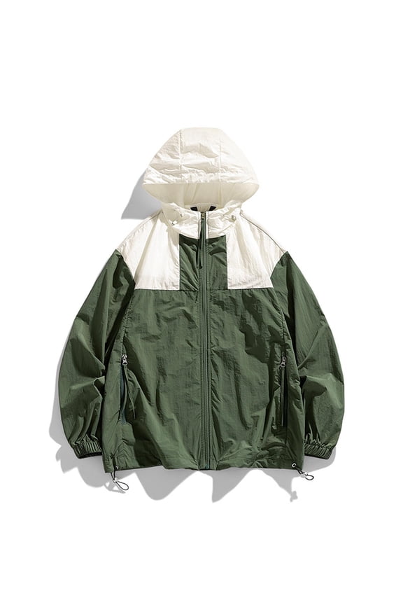 Hoodie for Women Hooded Long Sleeve Outerwear Loose Fit Color Block Windbreaker Lightweight Water Resistant Zip Up Jacket Athletic Streetwear Sportswear