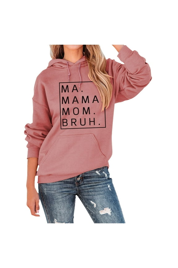 Hoodie Women Lightweight Gym Workout Running Ma Mama Mom Bruh Sweatshirt Women Mama Life Graphic Shirts Loose Long Sleeve Pullovers Tops Mama Mommy Shirt