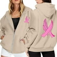 thumbnail image 1 of Hoodie Women Longline Hoodie Boho Festival Style Women's Zip Up Hoodie Pullover Cancer Awareness Month Long Sleeve Pocket Drawstring Casual Sweatshirt For Everyday Wear, 1 of 6