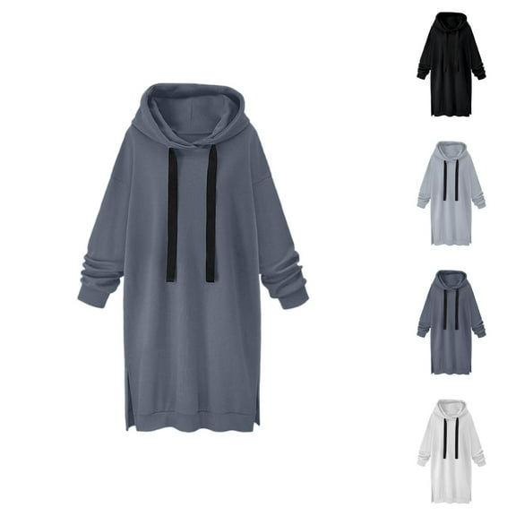 Hoodie Women Oversized Hoodie Cropped Hoodie Zip Up Womens Sweatshirt Daily Wear Women's Long Hooded Lined Sweater Dress