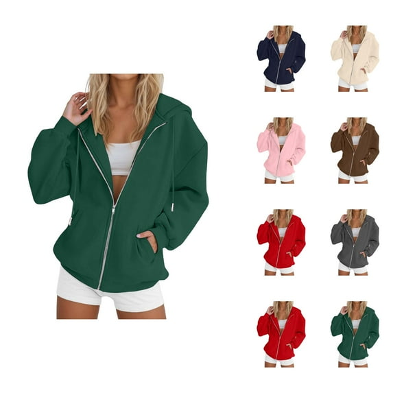 Hoodie Women Oversized Hoodie Womens Sweatshirt Casual Zip Up Hoodie Daily Wear Women Fashion Solid Loose Hooded Zipper Hoodie Long Sleeve Jacket