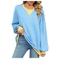 thumbnail image 1 of Hoodie Women Plus Size Winter Soft Crewneck Long-sleeved Bubble Cuff One Shoulder Colorblock Graphic Pullover Cotton Top Tops(Sky Blue,M), 1 of 9