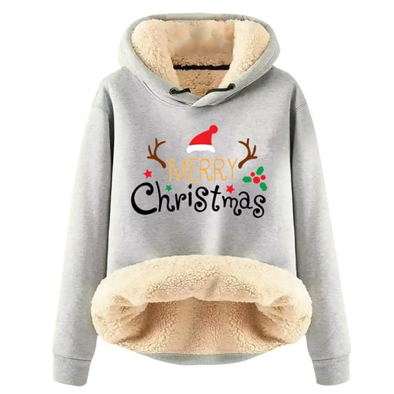 Hoodie Women Trendy Pullover Christmas Hooded Thickened Velvet Warm Loose Long Sleeve Sweatshirts Women's Tops
