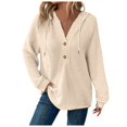thumbnail image 1 of Hoodie Women Trendy Solid Color Hooded Button Loose Long Sleeved V Neck Sweatshirts Fall Tops,Beige,2XL, 1 of 6