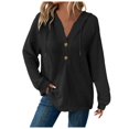 thumbnail image 1 of Hoodie Women Trendy Solid Color Hooded Button Loose Long Sleeved V Neck Sweatshirts Fall Tops,Black,2XL, 1 of 6