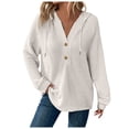 thumbnail image 1 of Hoodie Women Trendy Solid Color Hooded Button Loose Long Sleeved V Neck Sweatshirts Fall Tops,White,2XL, 1 of 6