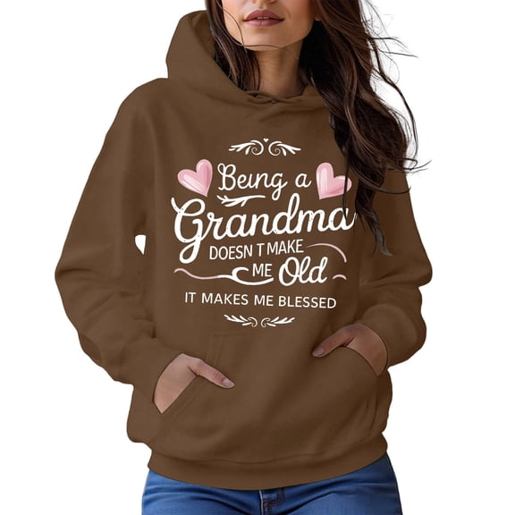 Hoodie for Women - Women's Casual Round Neck Pattern Hoodie Everyday Wear Basic Style Soft Comfortable Sweatshirt Fall Winter Fashion Outerwear for Ladies,Coffee