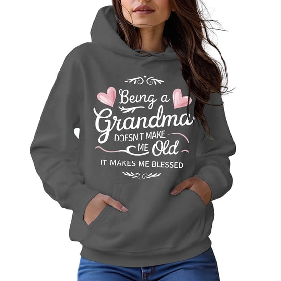 Hoodie for Women - Women's Casual Round Neck Pattern Hoodie Everyday Wear Basic Style Soft Comfortable Sweatshirt Fall Winter Fashion Outerwear for Ladies,Grey