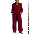 thumbnail image 1 of Hoodie Womens Dqueduo Women's Fall Winter Lapel Long Sleeve Patch Pocket Hoodie And Wide Leg Pants Suit, Sizes S-XXL, 1 of 8