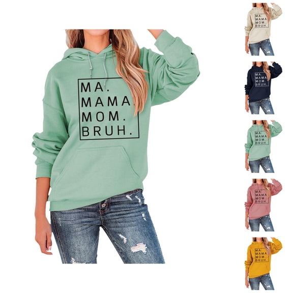 Hoodie Womens Hoodie Oversized Sweatshirt Casual Lightweight Zip Up Hoodie Outfit Ma Mama Mom Bruh Sweatshirt Women Mama Life Graphic Shirts Loose Long Sleeve Pullovers Tops Mama Mommy Shirt