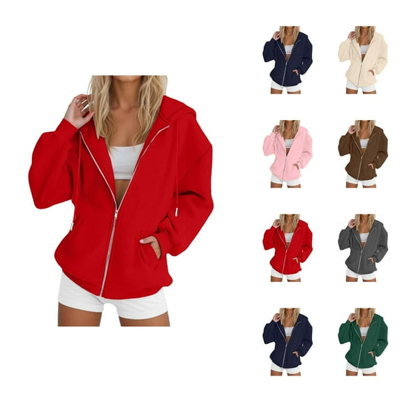 Hoodie Womens Sweatshirt Oversized Hoodie Women Casual Daily Wear Cropped Zip Up Women Fashion Solid Loose Hooded Zipper Hoodie Long Sleeve Jacket
