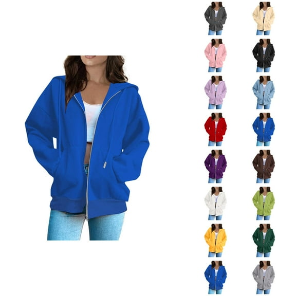 Hoodie Womens Sweatshirt Oversized Hoodie Women Casual Daily Wear Cropped Zip Up Women Fashion Solid Loose Hooded Zipper Hoodie Long Sleeve Jacket