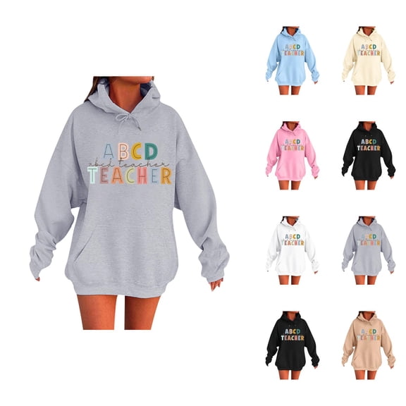 Hoodie Womens Sweatshirt Oversized Hoodie Women Casual Lightweight Daily Cropped Unisex Autumn And Winter Subject Teacher Letter Print Long Sleeve Pocket Hooded Sweatshirt