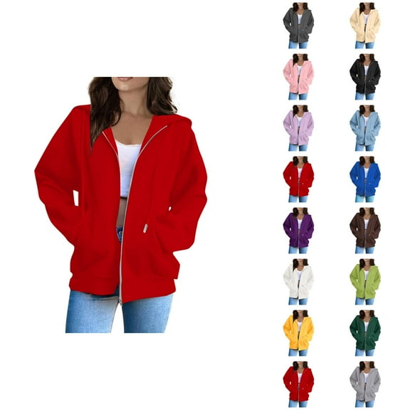 Hoodie Womens Sweatshirt Oversized Hoodie Women Casual Lightweight Daily Zip Up Women Fashion Solid Loose Hooded Zipper Hoodie Long Sleeve Jacket