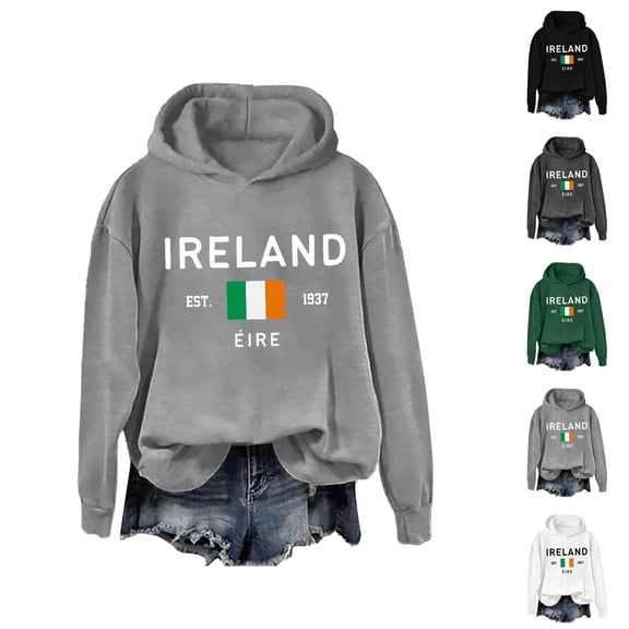 Hoodie Womens Sweatshirt Oversized Hoodie Women Casual Lightweight Daily Zip Up Women's St. Patrick's Day Casual Sweatshirt Lettering Printed Long Sleeve Hooded Sweatshirt